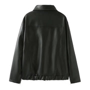 Women's Winter Jacket Women Vintage Faux Leather Coat Fashion Pu Lapel Collar Bow Zipper Overcoat Female Casual Tops Clothing Elite Boutique