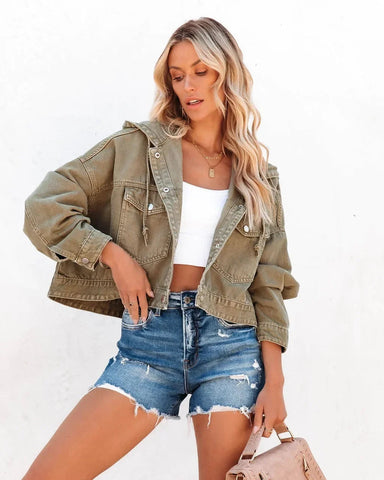 New Jackets for Women Hooded Denim Jacket Women Vintage Jean Coats Casual Long Sleeve Top Clothes Women Streetwear Elite Boutique