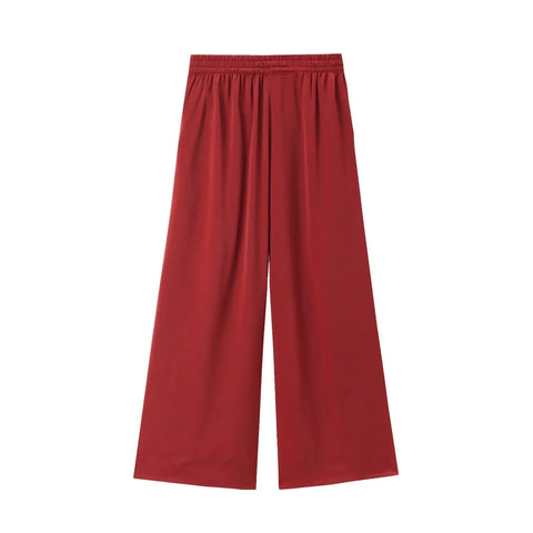 TRAF Pants for Women Fashion Spring Autumn New Solid Color Folded Chic Female Elastic High Waist Wide Leg Trousers Mujer Elite Boutique