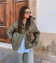 Quilted coat for women ETJ 2024traf QUILTED JACKET WITH TIES new beige drawstring high neck pocket clip cotton jacket for women Elite Boutique