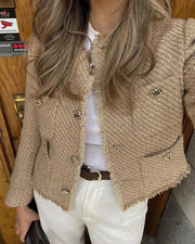 Chic Female Tweed Basic Jacket Coat Women Clothing Woolen Outerwear Long Sleeve Front Button Female Outerwear Chic Tops Elite Boutique