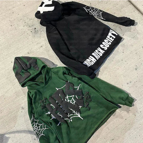 Hoodie Cobweb Print goth Punk Sweatshirt Men's hoodies Sport Coat Pullover Gothic Long Sleeve Oversized Hoodie Y2K jacket Emo Elite Boutique